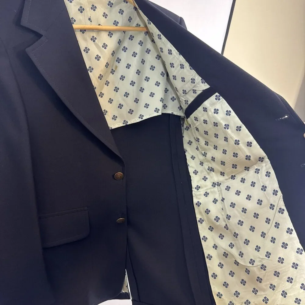 Vintage JCPenney Navy Blazer 38R Retro Sport Coat Mexico Mod‎ Lined Disco Blue